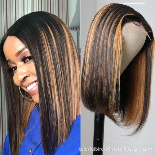 Human Hair Lace Frontal Hair Bob Wigs Short Bob Lace Front Wig Raw Virgin Indian hair highlight wig
